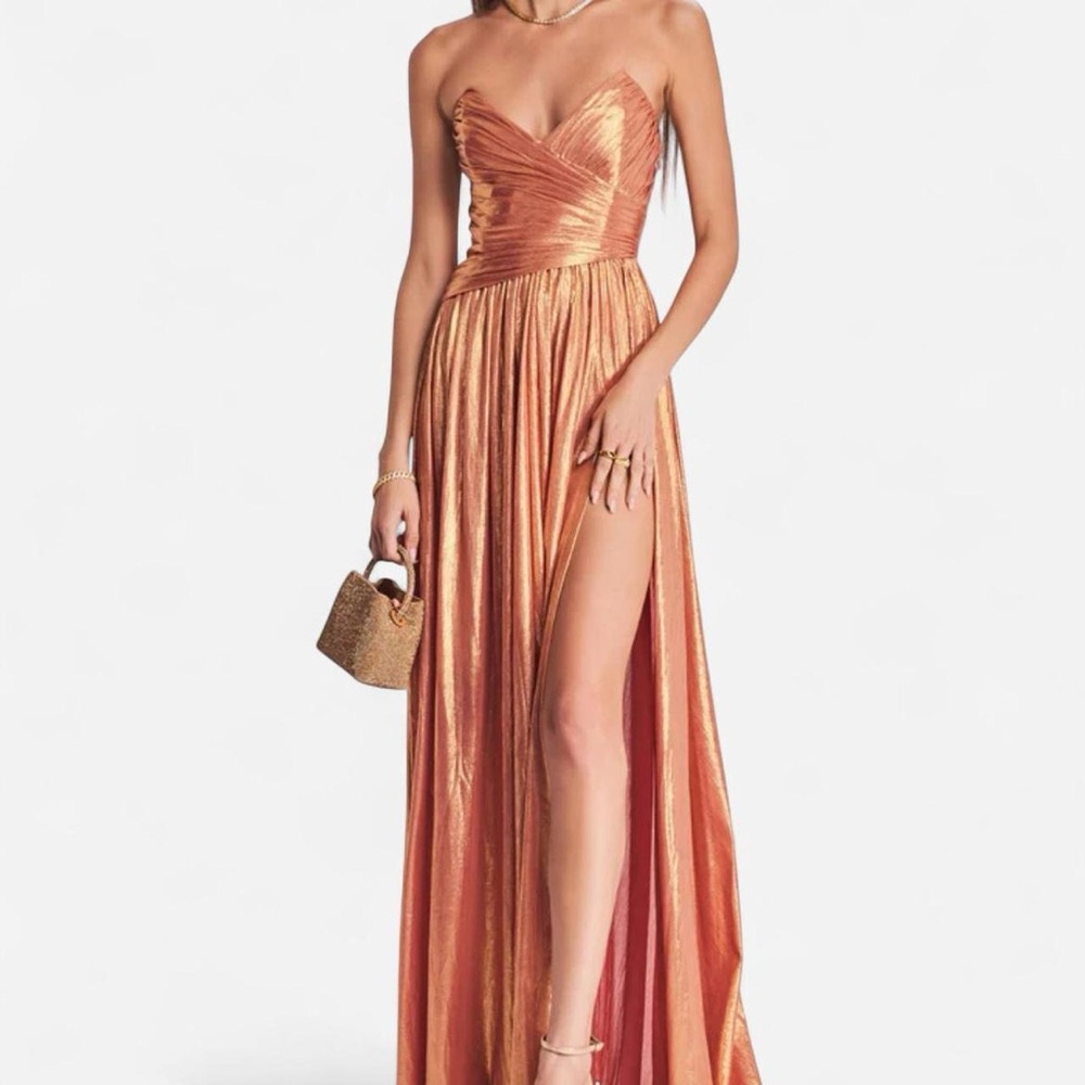 Retrofete Waldorf metallic strapless corset gown | apricot orange - size xs